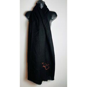 Janavi India Scarf Womens Black Viola Embroidered Rectangle Soft Knit